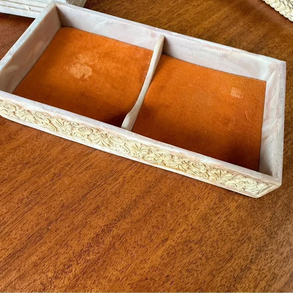 Vintage Carved Stone Incolay Victorian Jewelry Trinket Box Pink Marie Antoinette